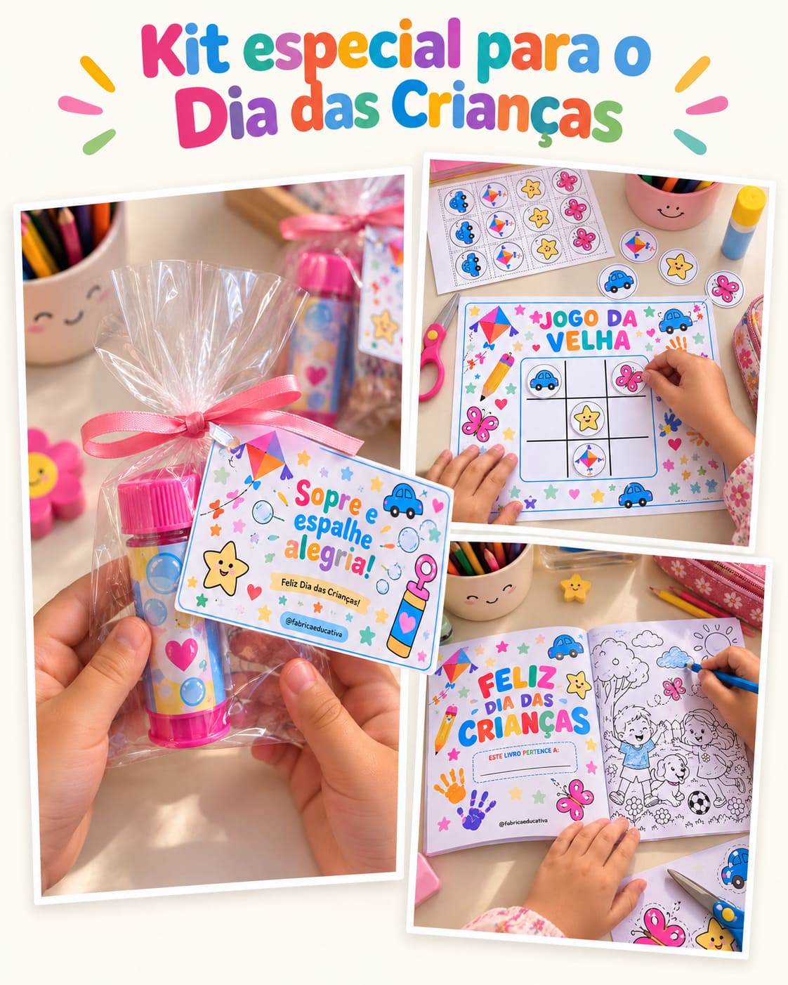Kit Dia das Crianças: Livrinho de Colorir, Jogo da Velha e Lembrancinha - imagem 1