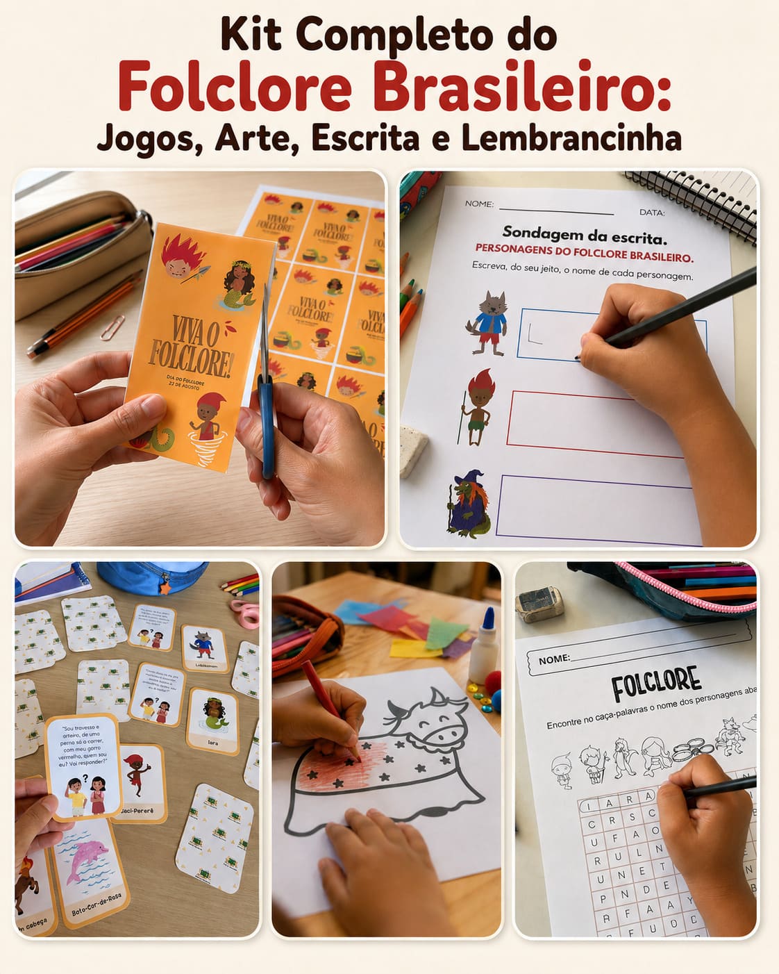Kit Completo do Folclore Brasileiro: Jogos, Arte, Escrita e Lembrancinha - imagem 1